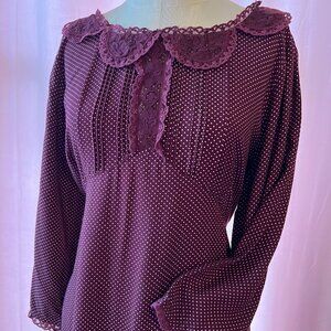 April Cornell Downton Abbey vintage style burgundy dress ~ Lace collar ~ Ss M